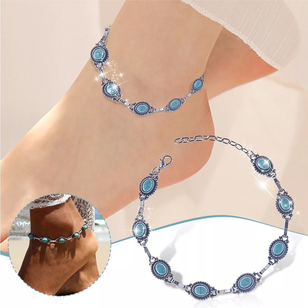 Ethnic Anklet Metal Alloy Turquoise Foot Ornament Women Girls Multilayer Beads